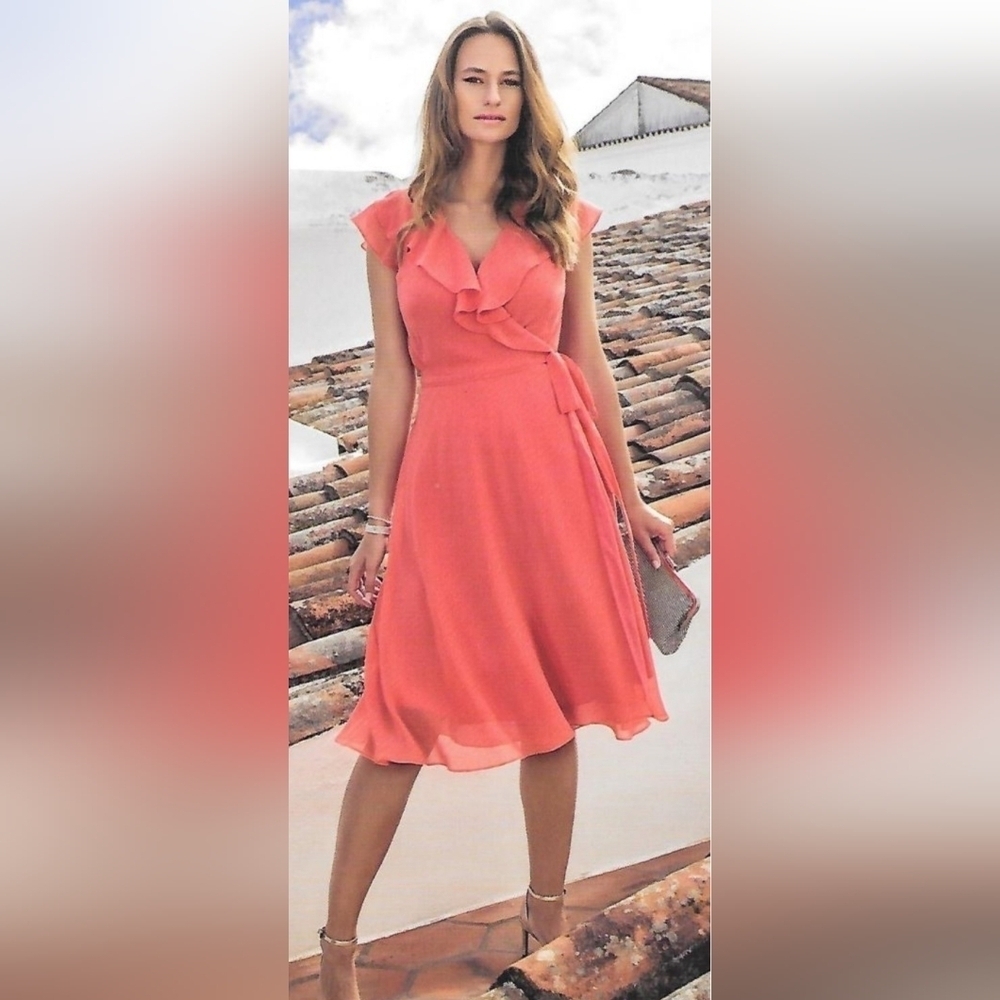 NWT Michaela Louisa Elegant Coral Wrap Summer Dress
